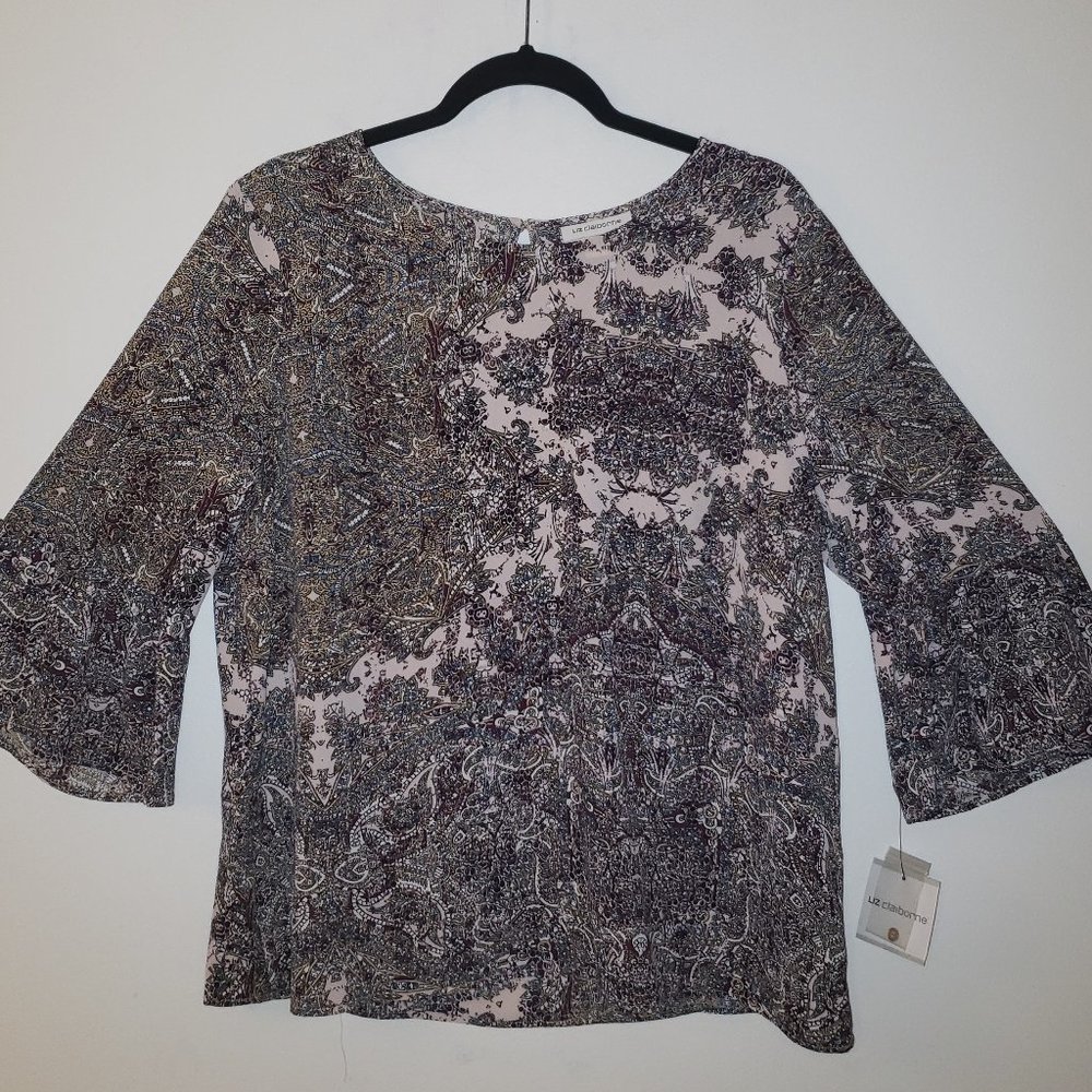 (NWT) Liz Claiborne Graphic Floral Paisley Blouse.  Size L.